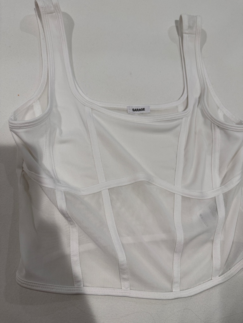 Garage White Mesh Corset-Style Bandeau Tank